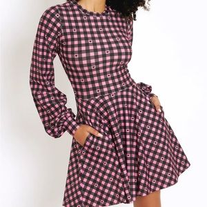 Blackmilk Gingham Hearts Pink Bishop Skater Dress Medium